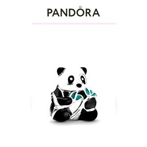 New Pandora Panda Bear Charm in Sterling Silver with White, Black and Dark Green